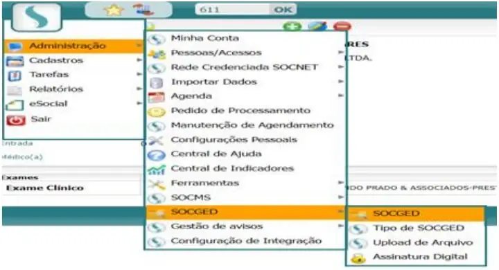 Menu Administração com SOCGED selecionado