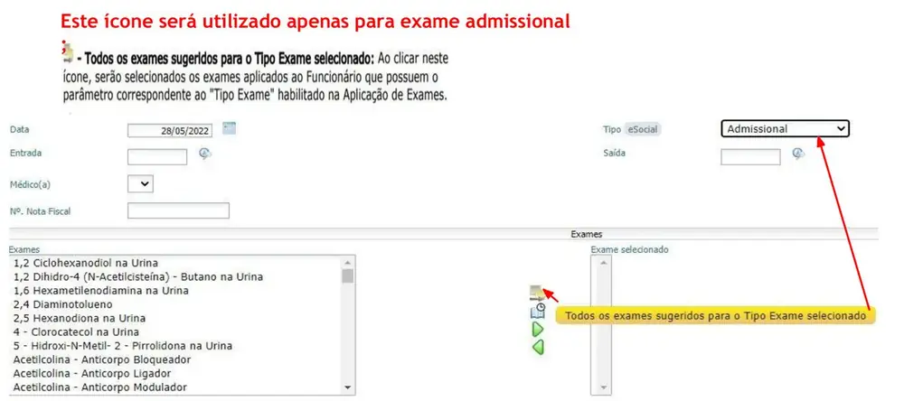 Ícone Todos os exames sugeridos para o tipo Admissional