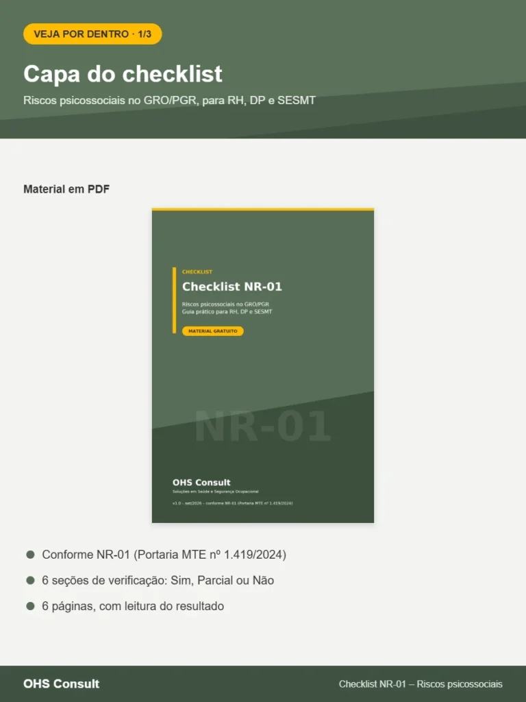 Prévia: Capa do checklist – Checklist NR-01 Riscos Psicossociais
