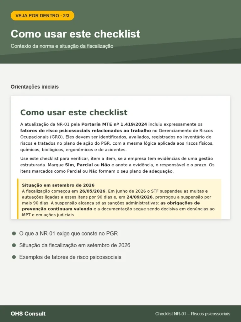 Prévia: Como usar este checklist – Checklist NR-01 Riscos Psicossociais