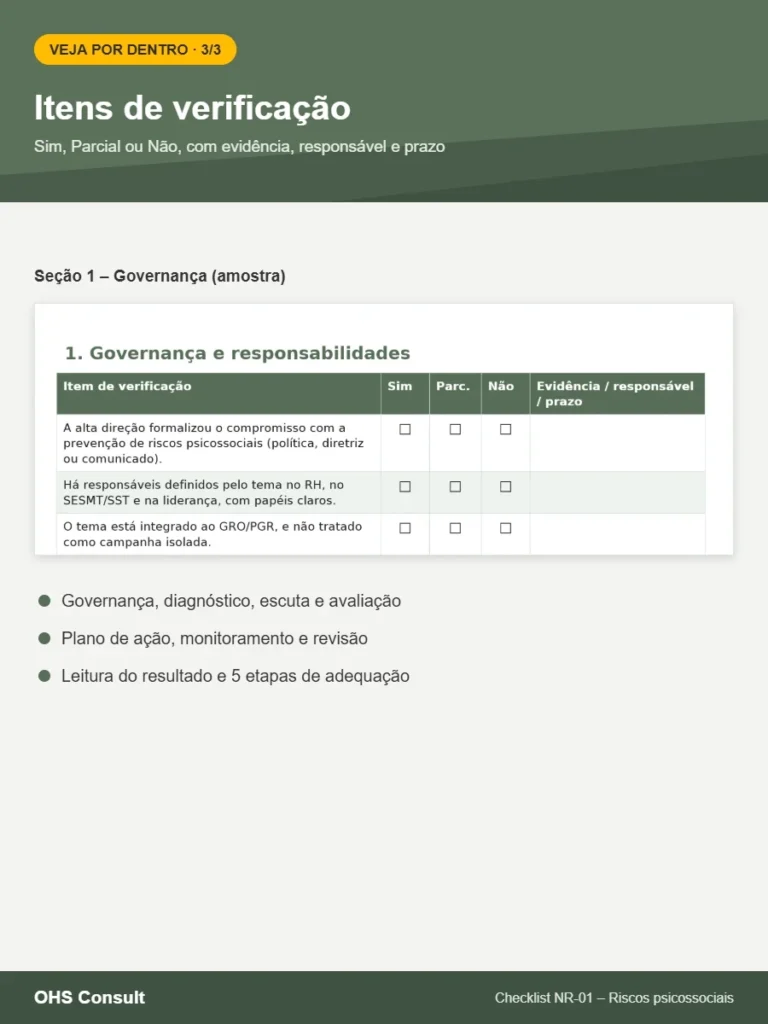 Prévia: Itens de verificação – Checklist NR-01 Riscos Psicossociais