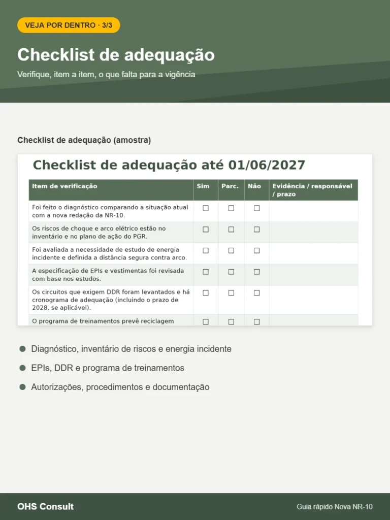 Prévia: Checklist de adequação – Guia rápido Nova NR-10