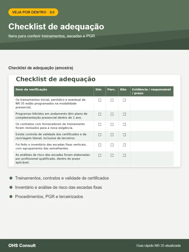 Prévia: Checklist de adequação – Guia rápido NR-35 atualizada