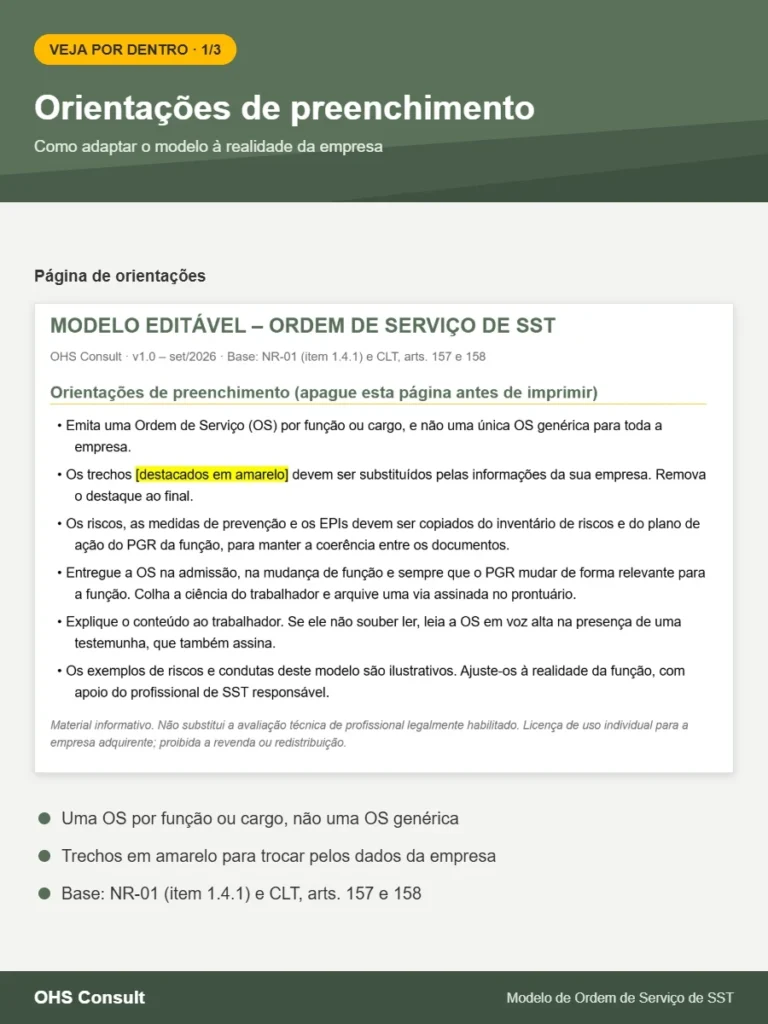 Prévia: Orientações de preenchimento – Modelo de Ordem de Serviço de SST
