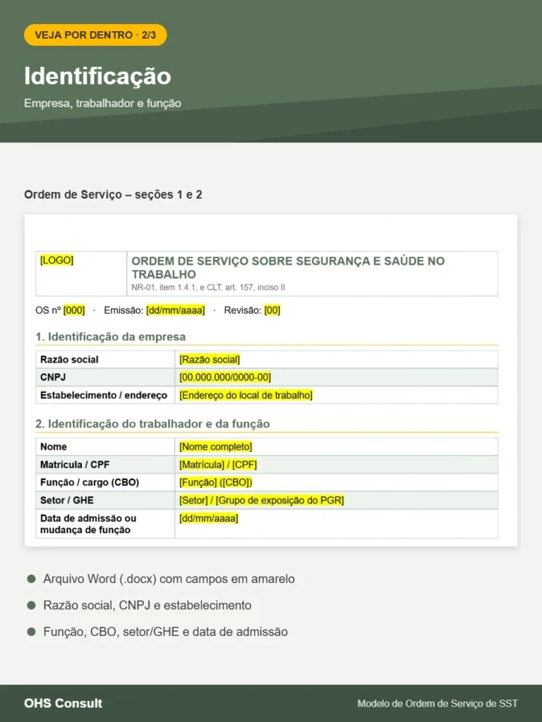 Prévia: Identificação – Modelo de Ordem de Serviço de SST