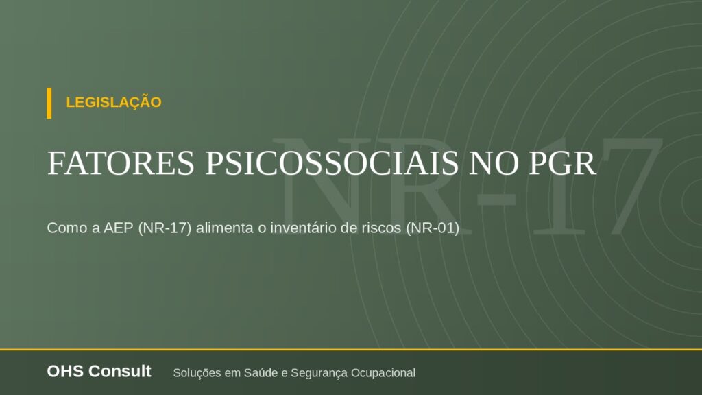 Fatores psicossociais no PGR: como a AEP (NR-17) alimenta o inventário de riscos (NR-01)